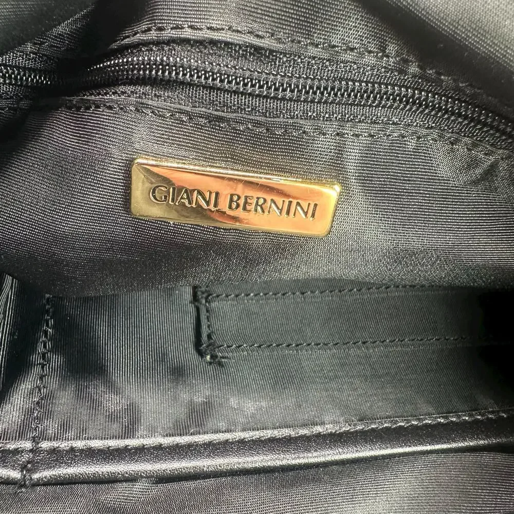Giani Bernini Black Leather Shoulder Bag Gold Hardware Classic Hobo Purse
